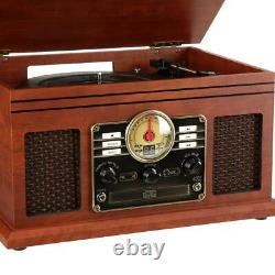 Vintage 6 In 1 Bluetooth Record Player 3 Speed Turntable CD Cassette FM Radio