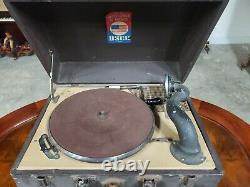Vintage Birch Suitcase Victrola Record Player Windup Portable USCC Record Player