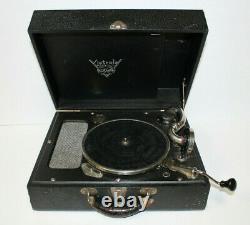 Vintage RCA Victor Victrola Portable Record Player Black Suitcase Tested Working