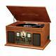 Vintage Record Player Speakers Mahogany Bluetooth Radio Classic Cd Cassette New