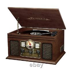 Vintage Retro Record Player 6-in-1 Stereo System Bluetooth CD Cassette FM Radio