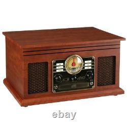 Vintage Retro Record Player 6-in-1 Stereo System Bluetooth FM Radio CD Cassette