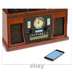 Wood Nostalgic Bluetooth Record Player USB Encoding CD Cassette FM Radio Brown
