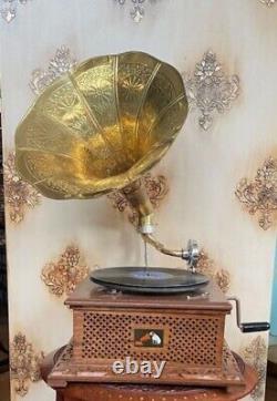 Wooden HMV Gramophone Fully Functional working Fhonograpf, win-up record player